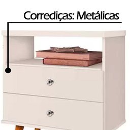Mesa Cabeceira 2 Gavetas Off White J&a Móveis Status 69x60x34 - 3