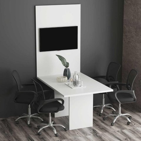 Mesa Reunião Escritório 136cm e Painel para Tv 32 Polegadas Cor:branco