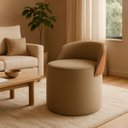 Ver imagem 2 de Puff Encosto Corino Redondo Suede Sala Penteadeira Quarto:capuccino
