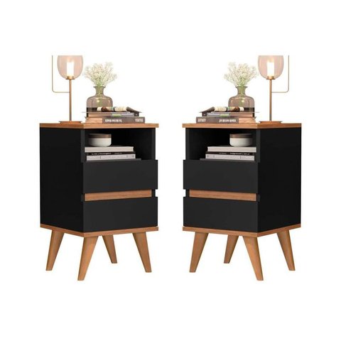 Kit 2 Mesas de Cabeceira Retrô -alamo- Preto/nature