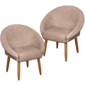 Kit 2 Cadeira Poltronas Resistente para Salão Decorativa Pés de Madeira Resistente Luxo