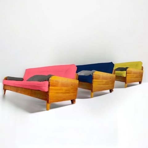 Sofá Cama Paris Ii Acquablock em Madeira Maciça - Lyptus Grandis Cor Natural - Preto