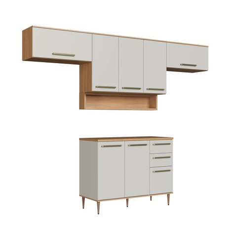 Cozinha Modulada 6 Peças com Tampo 8 Portas 2 Gavetas 280cm Isabelle Delmarco