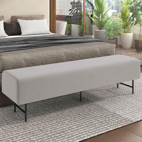 Puff Recamier Decorativo com Pés Industrial 160cm Novara P05 Veludo Cinza - Lyam Decor
