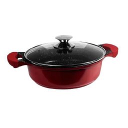 Panela Caçarola 26Cm Marble Tampa Vidro 3,5L Wincy Vermelha - 3