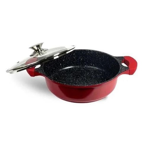 Panela Caçarola 26cm Marble Tampa Vidro 3,5l Wincy Vermelha
