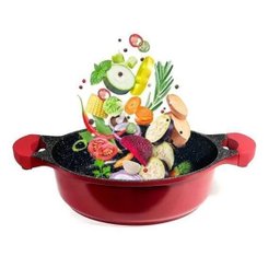 Panela Caçarola 26Cm Marble Tampa Vidro 3,5L Wincy Vermelha - 2
