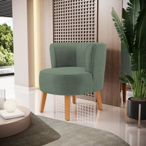 Cadeira Decor para Sala de Estar Confortável Recepção Tecido Veludo Macia Pés de Madeira Reforçado