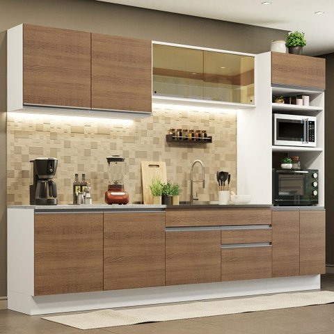Armário de Cozinha Completa 310cm Branco Rustic Glamy Madesa 01
