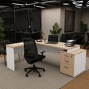 Ver imagem 1 de Conjunto Mesa Pedestal em L com Cadeira de Escritório Ergonômica