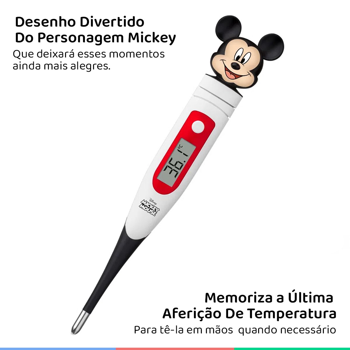 Termômetro Digital Infantil Para Medir Febre Rápido Ponta Flexível Mickey Mouse Multikids Baby Termô - 3