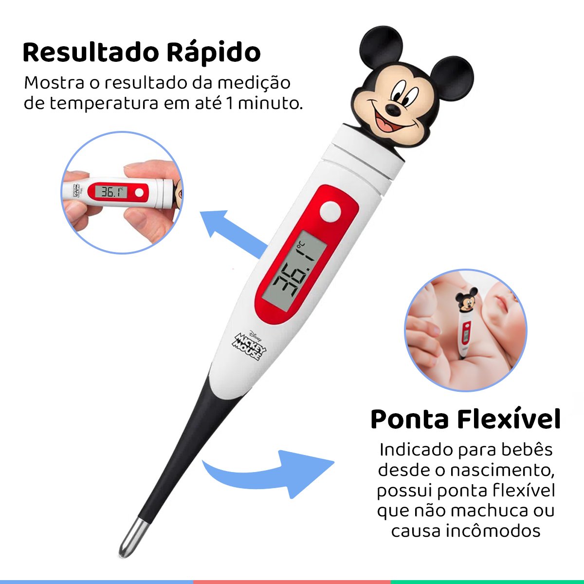 Termômetro Digital Infantil Para Medir Febre Rápido Ponta Flexível Mickey Mouse Multikids Baby Termô - 2
