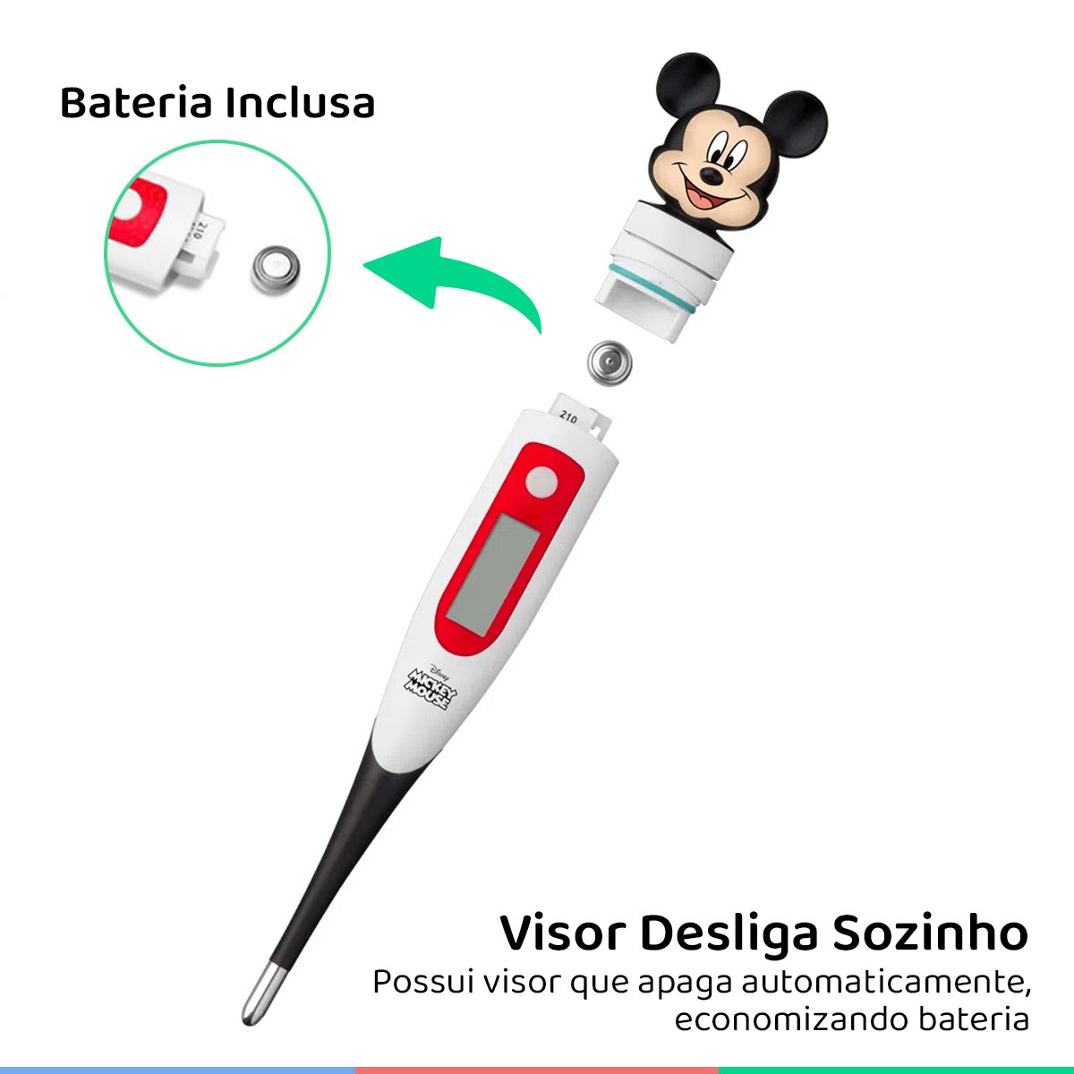 Termômetro Digital Infantil Para Medir Febre Rápido Ponta Flexível Mickey Mouse Multikids Baby Termô - 4