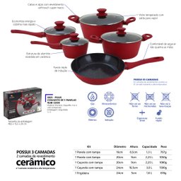 Cj 5 Panelas Revestimento Cerâmico Antiaderente Indução Luxo - 2