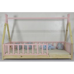 Cama Infantil Solteirão Cabana Colorida Madeira Maciça Pinus Grade Vertical - 1