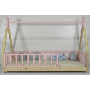 Cama Infantil Solteirão Cabana Colorida Madeira Maciça Pinus Grade Vertical