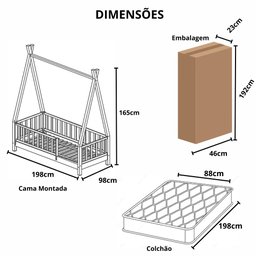 Cama Infantil Solteirão Cabana Colorida Madeira Maciça Pinus Grade Vertical - 2
