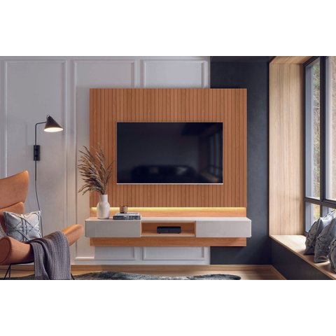 Painel de Tv com Led até 70 Polegadas de 1.80 Paris Lukaliam:jequitiba Ripado / Off White