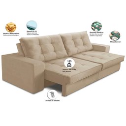 Sofá Retrátil e Reclinável 2 Lugares 1,50m com Molas Melissa Suede Bege Rover & Beato - 2