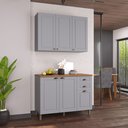 Ver imagem 1 de Cozinha Modulada 2 Peças Balcão com Tampo e Armário Aéreo 100% MDF Bari Cinza/Titanio Fosco