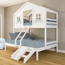 Ver imagem 1 de Beliche Casal/ Solteiro Casinha Dos Sonhos com Escada/ Escorregador Madeira Maciça Branco Housin