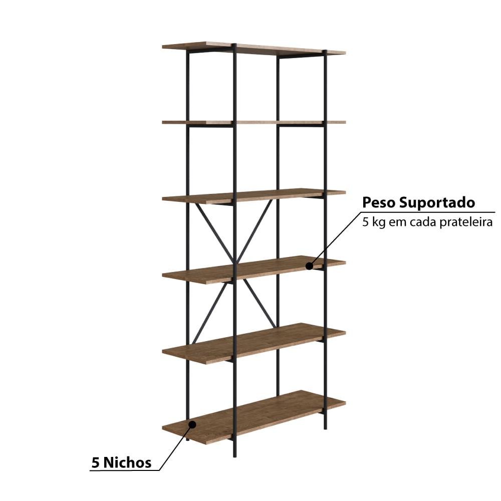 Estante Industrial Tube com 5 Nichos - Carvalho/Preto - 3