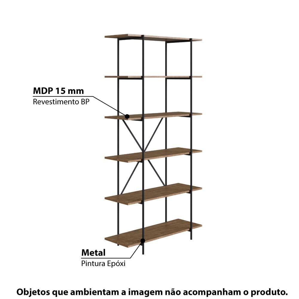 Estante Industrial Tube com 5 Nichos - Carvalho/Preto - 2