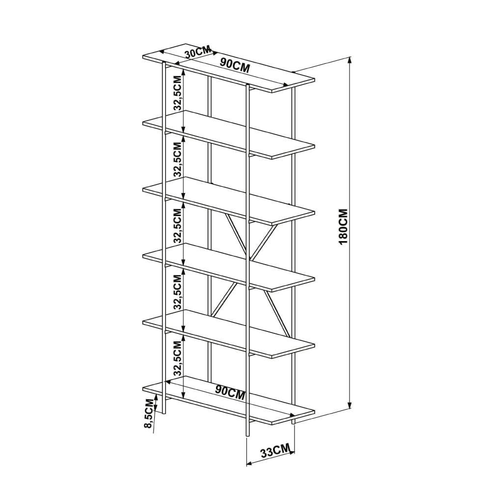 Estante Industrial Tube com 5 Nichos - Carvalho/Preto - 4