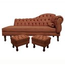 Ver imagem 1 de Divã Recamier Namoradeira Larissa 185cm com Capitonê - Esquerda + 02 Puffs Retrô Suede
