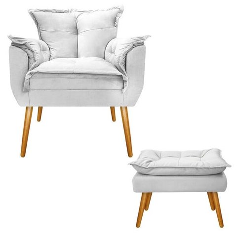 Poltrona com Puff Opala Palito Mel Suede Branco - Doce Sonho Móveis