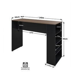 Bancada Cozinha Americana Gourmet com Prateleiras Netmobil - Preto/nogal - 7