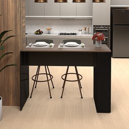 Bancada Cozinha Americana Gourmet com Prateleiras Netmobil - Preto/nogal - 3