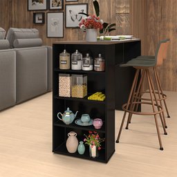 Bancada Cozinha Americana Gourmet com Prateleiras Netmobil - Preto/nogal - 4