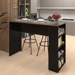 Bancada Cozinha Americana Gourmet com Prateleiras Netmobil - Preto/nogal - 2