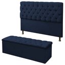 Ver imagem 1 de Kit Cabeceira Paris+ Calçadeira Itália Queen 160 CM Suede Azul Marinho - D A Decor