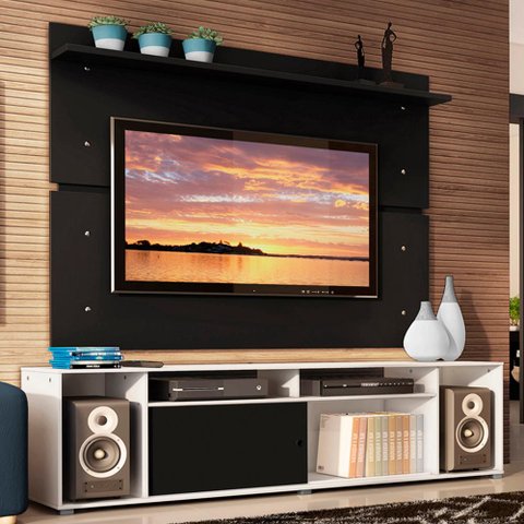Rack Madesa Cancun e Painel para Tv até 65 Polegadas - Branco/preto/preto