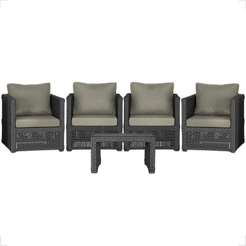 Mesa e 4 Poltronas Madri Corda Náutica Estofado 8 Trama Preto