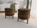 Ver imagem 2 de Kit 2 Puffs Pétala Decorativo Premium Apoio para Os Pés Banco Estofado Redondo Luxo Cor Marrom