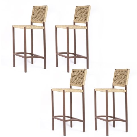 Kit 4 Banqueta Gaia Assento Corda – Corda Náutica Bege