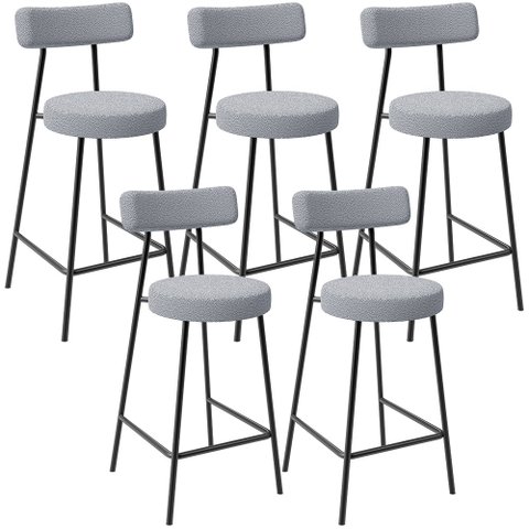 Kit 05 Banquetas Baixa para Cozinha Sala de Jantar Bar Bancada Milão L02 Bouclê Cinza - lyam decor L
