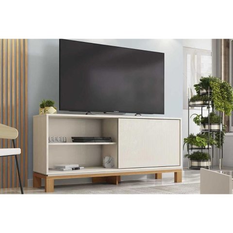 Rack Bancada P/ Tv até 45 Pol Mondrian 1.36 C/ 1 Porta e 2 Nichos 136cm Off White Mr/freijo -
