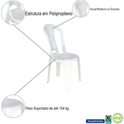 Conjunto 4 Cadeiras de Plástico Polipropileno Bistrô para Bar Atlântida - Tramontina - Branco 92013/ - 4
