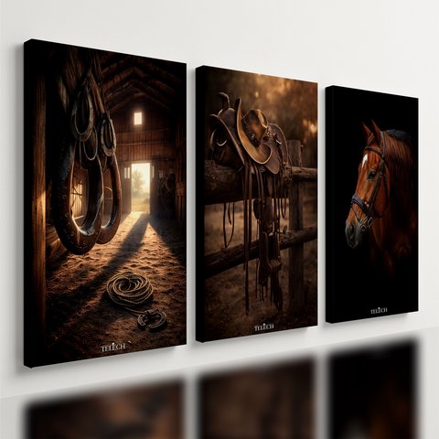 Kit3 Quadro Decorativo Rancho Cavalo Fazenda Estábulo Quarto Qualidade Premium 28x20cm