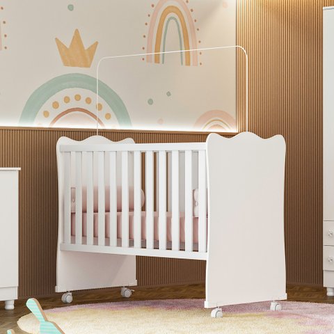 Berço Simples Doce Sonho 1 C/ Rodízios Qmovi Branco