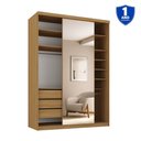 Ver imagem 4 de Guarda-Roupa Solteiro 100% MDF 139,5cm com 1 Porta Espelho 3 Gavetas Closet Sion Marrom/Nogueira