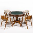 Ver imagem 1 de Mesa de Jogos Redonda 140cm New Orleans M04 com 04 Cadeiras Estofadas Suran Linho Bege - Lyam Decor