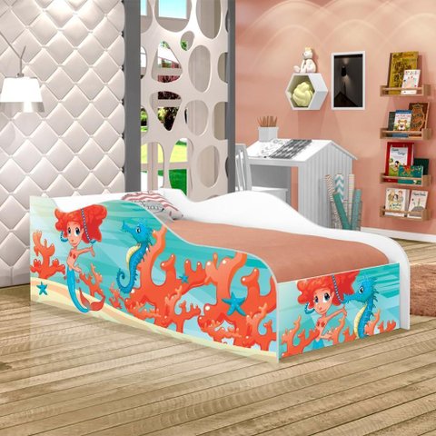 Cama Infantil Sereia Ruiva Mdf Encantadora Tema Fundo do Mar
