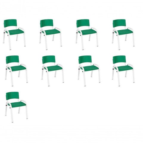 Kit 9 Cadeira Iso Infantil Creche, Base Branco Verde Escuro