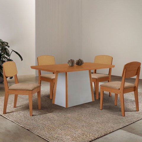 Mesa de Jantar Diane 120cm Tampo Mdf Laminado com 4 Cadeiras Copper Premium Moderna Mobília
