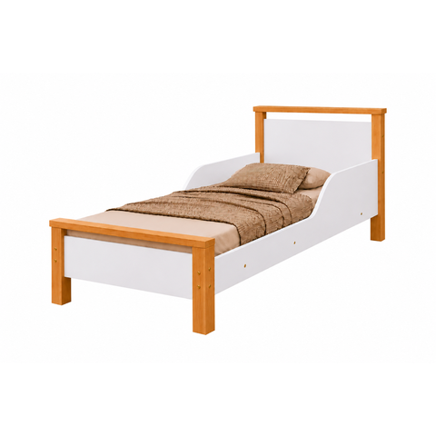 Mini Cama Infantil Branco e Mel com Colchão Ortobom Incluso Laterais de Proteção e Pés Madeira Maciç